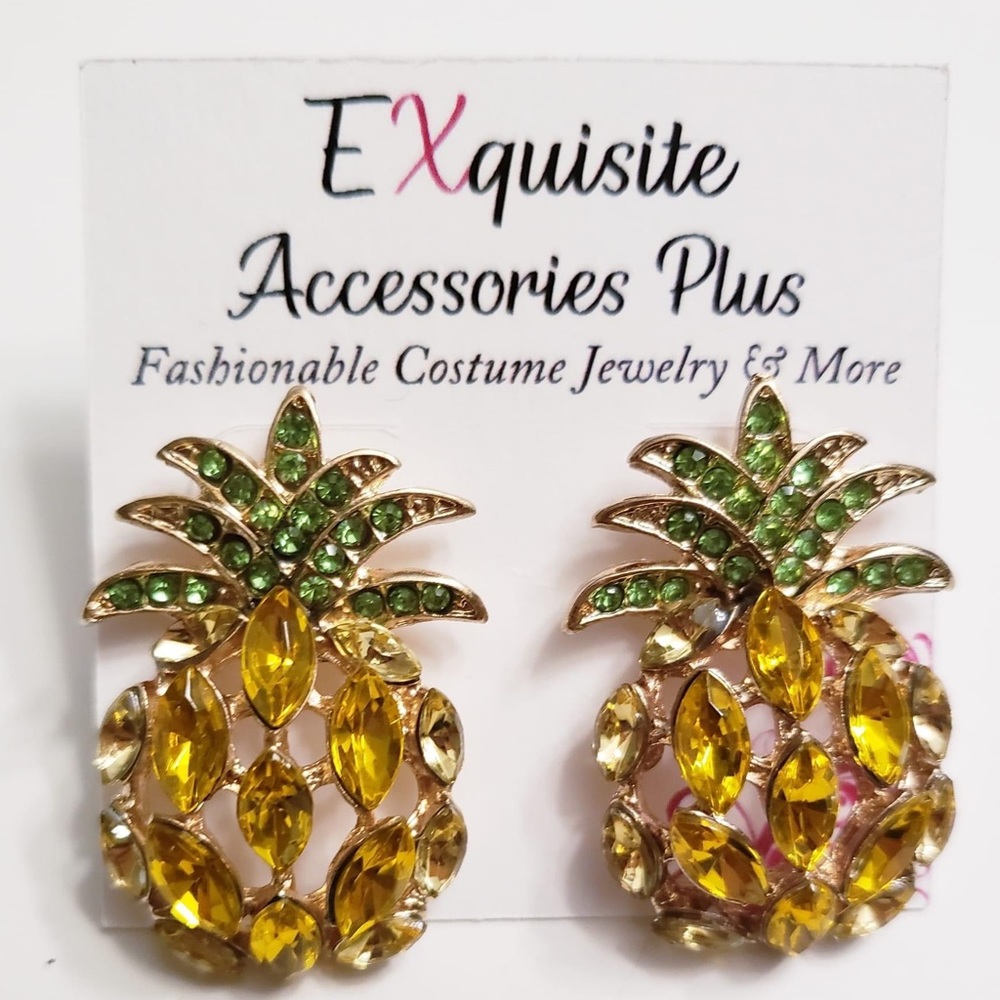 Rhinestone Pineapple Earrings - Medium Size